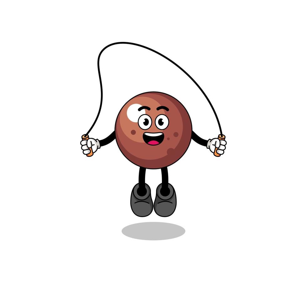 chocolate ball mascot cartoon is playing skipping rope vector