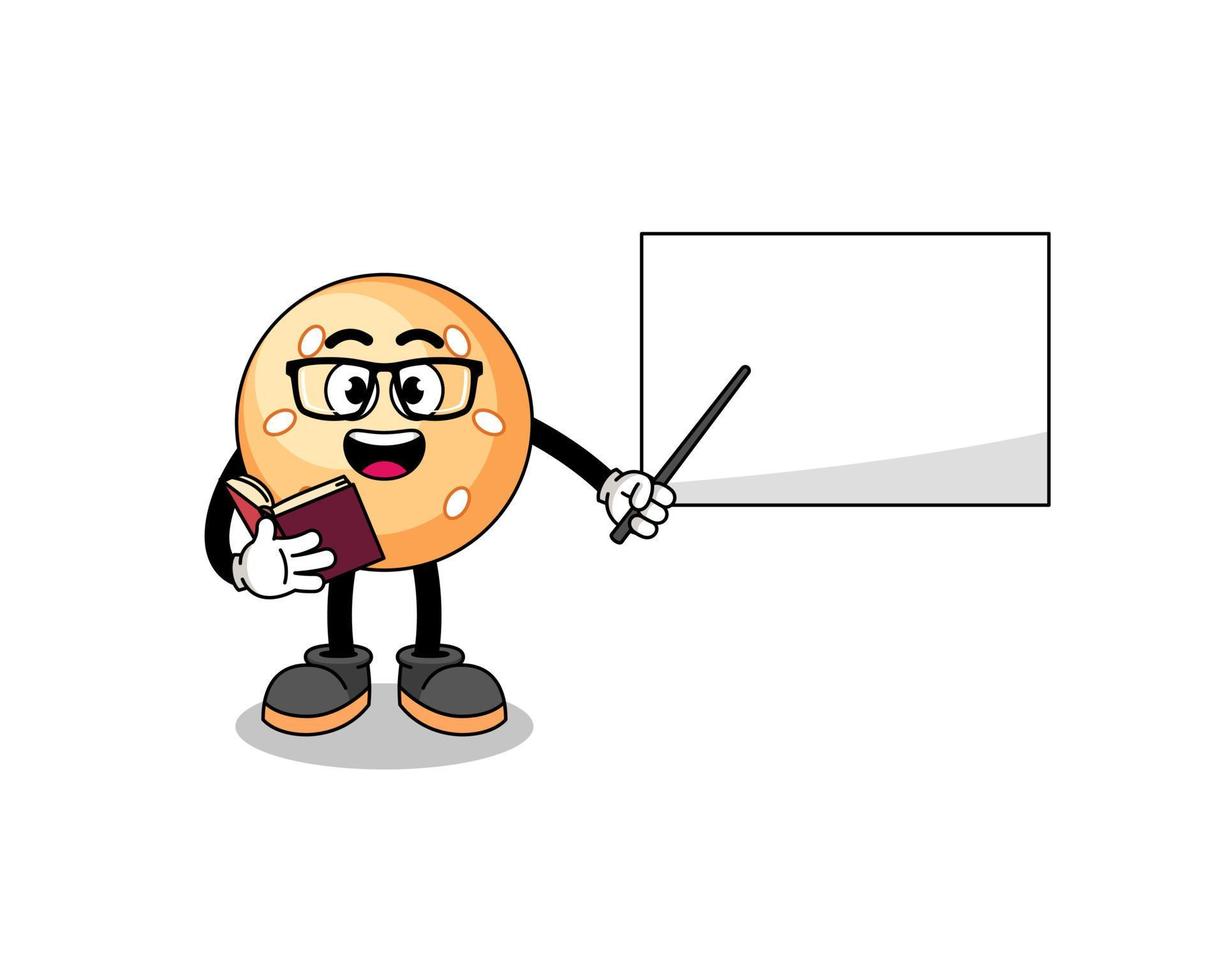 Mascot cartoon of sesame ball teacher vector