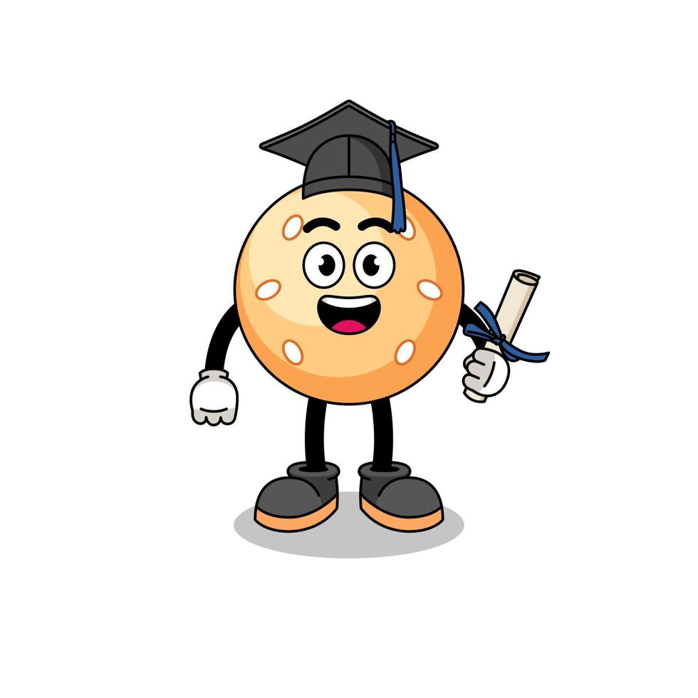 mascota de bola de sésamo con pose de graduación vector