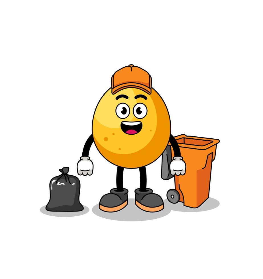 Illustration of golden egg cartoon as a garbage collector vector