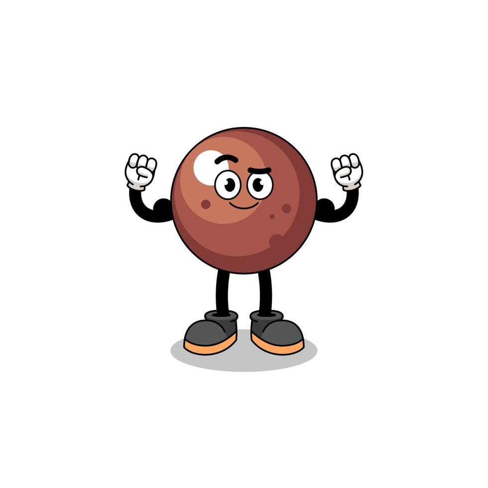 Mascot cartoon of chocolate ball posing with muscle vector