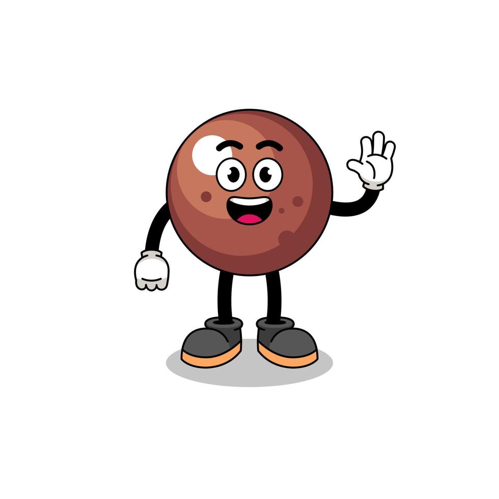 chocolate ball cartoon doing wave hand gesture vector