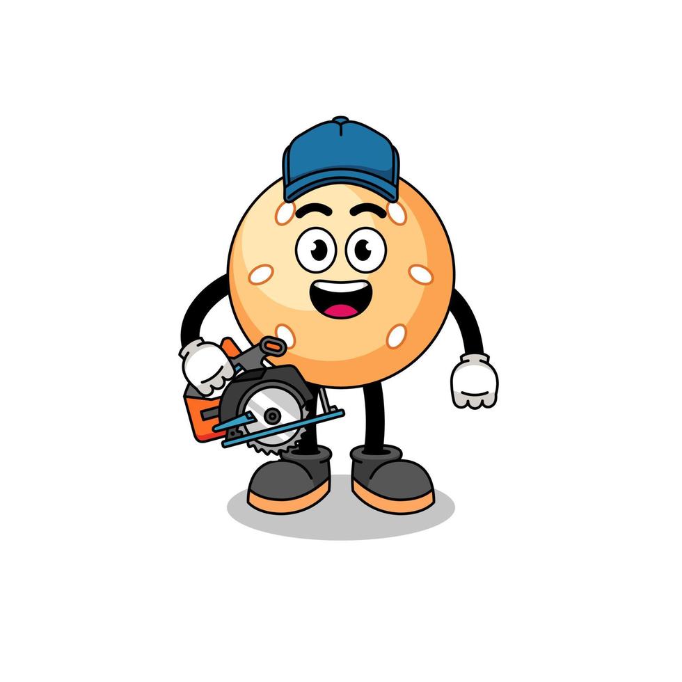Cartoon Illustration of sesame ball as a woodworker vector