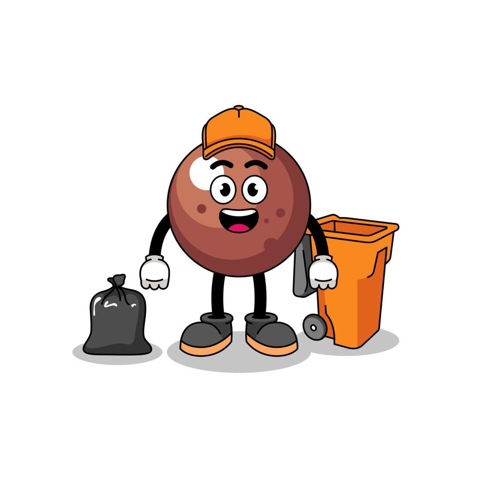 Illustration of chocolate ball cartoon as a garbage collector vector