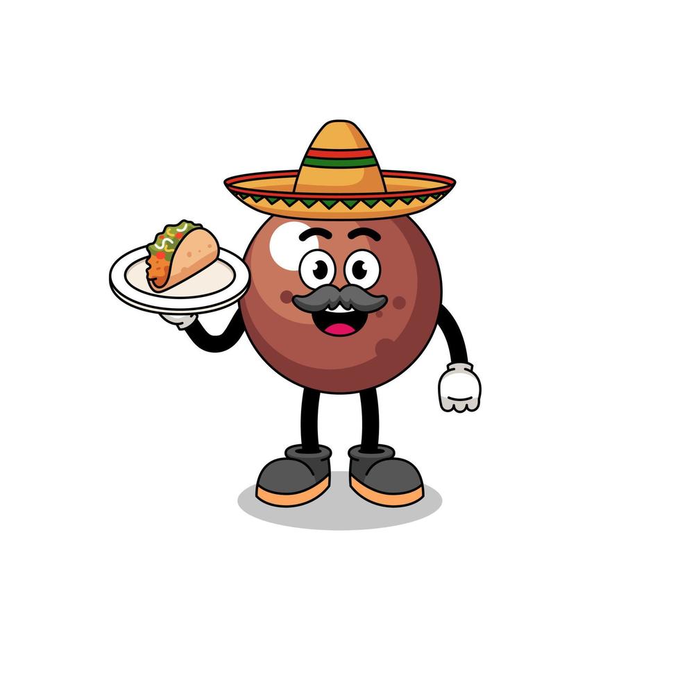 Character cartoon of chocolate ball as a mexican chef vector