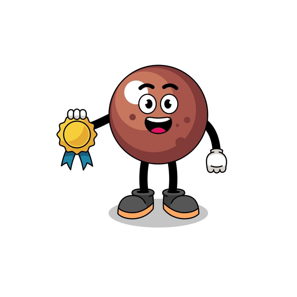 ilustración de dibujos animados de bola de chocolate con medalla de satisfacción garantizada vector