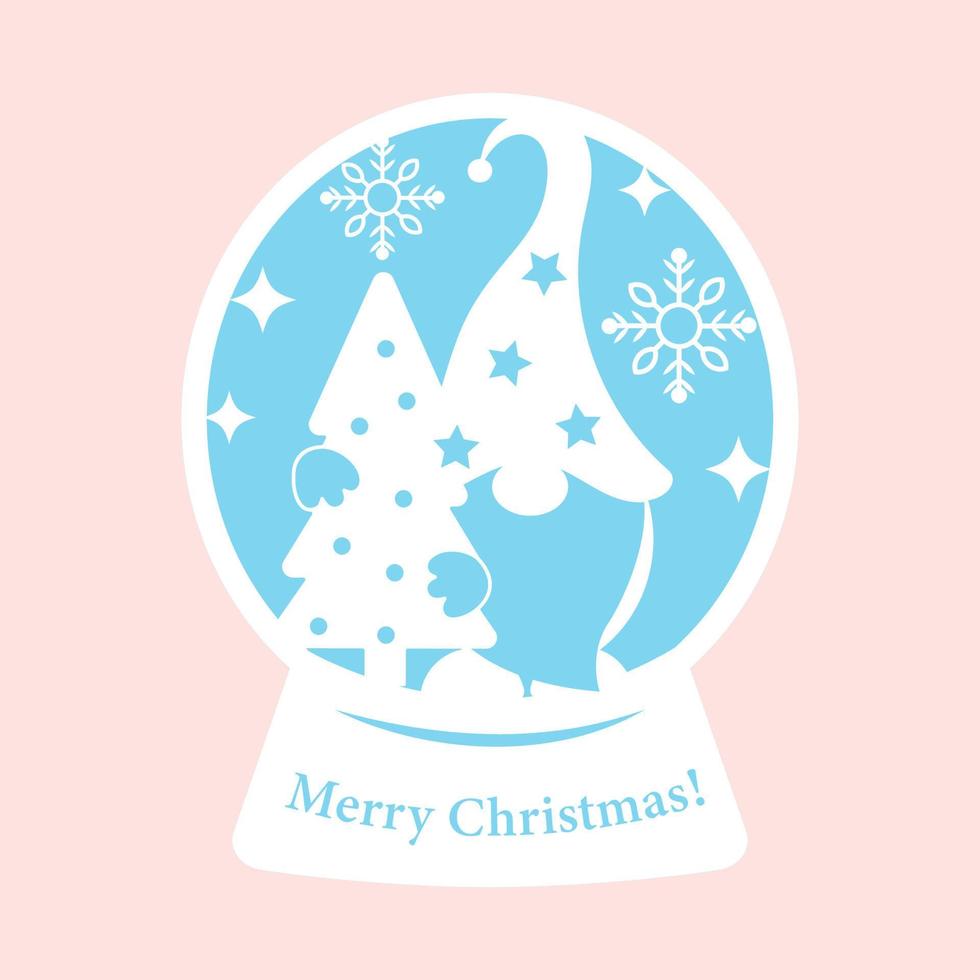 Christmas  snow globe with gnome and christmas tree.  Laser cut. Silhouette vector illustration. Perfect for the laser cut, plotter