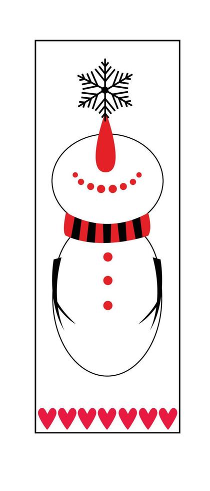 tarjeta de felicitación de vacaciones de invierno vertical adornada. muñeco de nieve con copo de nieve. letreros de granja de invierno para decoración navideña. vector