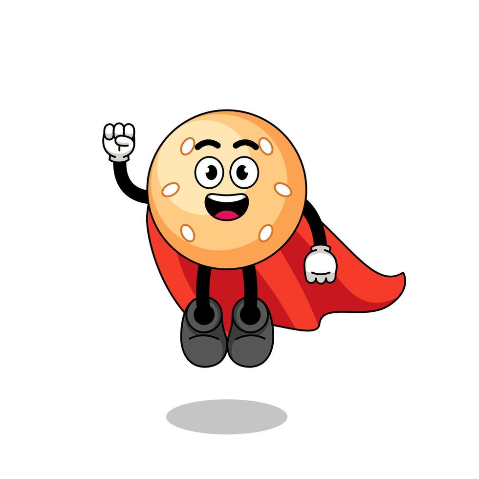 sesame ball cartoon with flying superhero vector