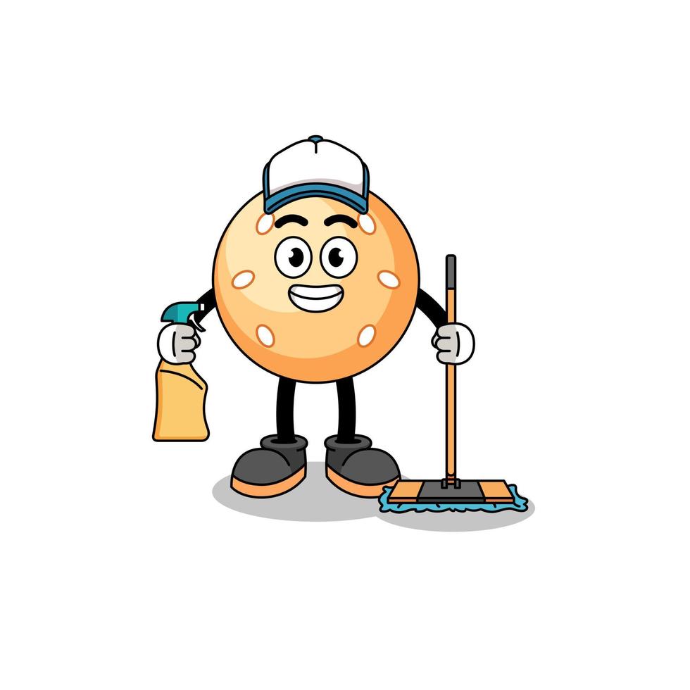 mascota del personaje de la bola de sésamo como servicio de limpieza vector
