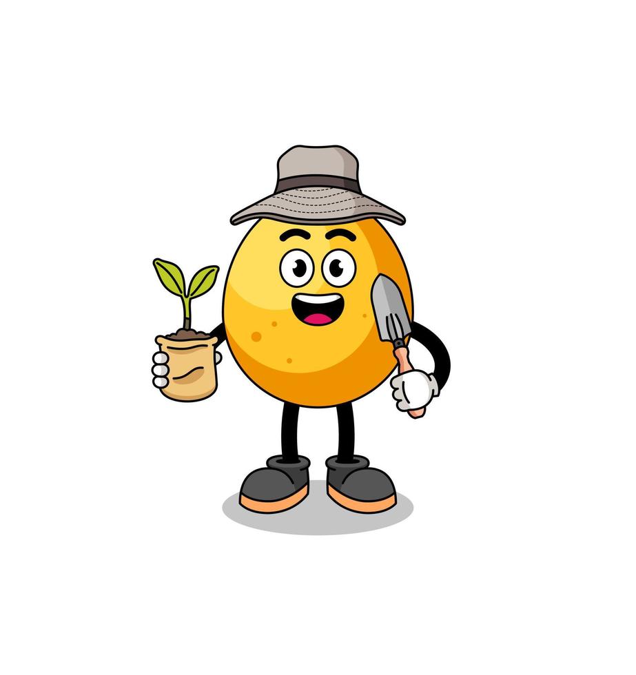 Illustration of golden egg cartoon holding a plant seed vector