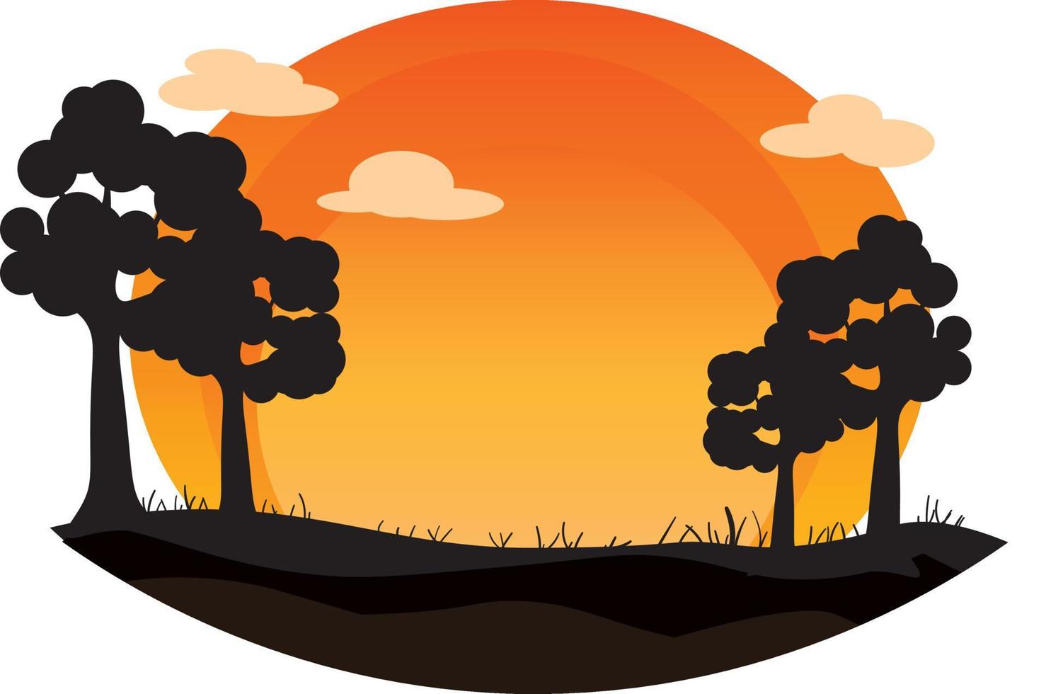 Sunset in Africa, savanna landscape vector illustration.