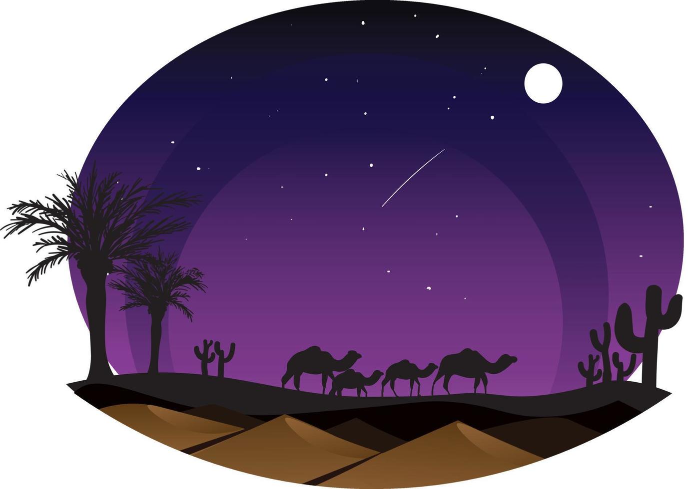 Illustration with Starry night over desert scenery beautiful night on the desert. vector