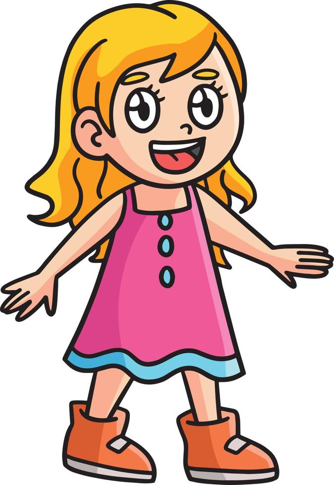 Happy Girl Cartoon Colored Clipart Illustration vector