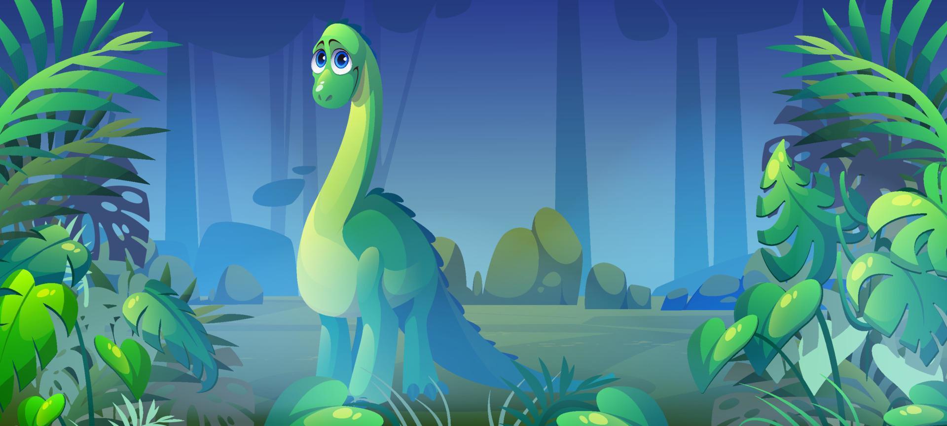 lindo dinosaurio, diplodocus en la jungla vector
