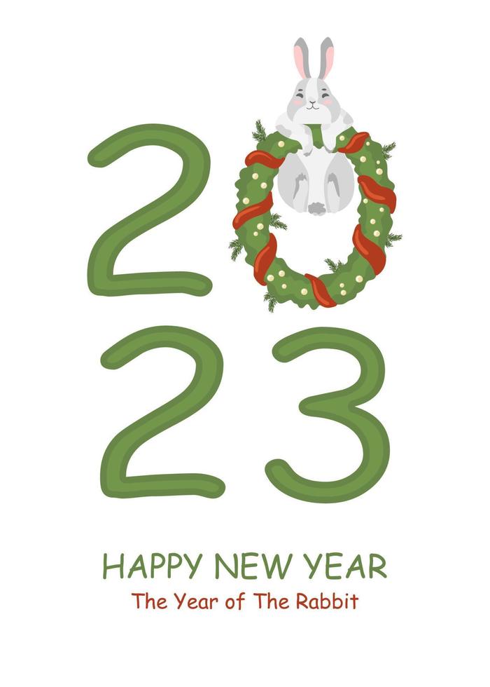 feliz año nuevo 2023. año nuevo lunar chino 2023, año del conejo. grandes números con lindo conejito, liebre. diseño de fondo para decoración navideña, tarjeta, afiche, pancarta, volante vector