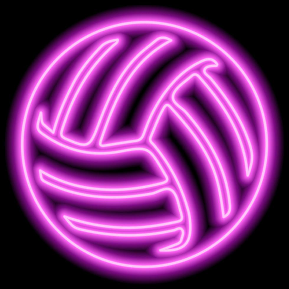 Neon pink outline of a volleyball ball on a black background. vector