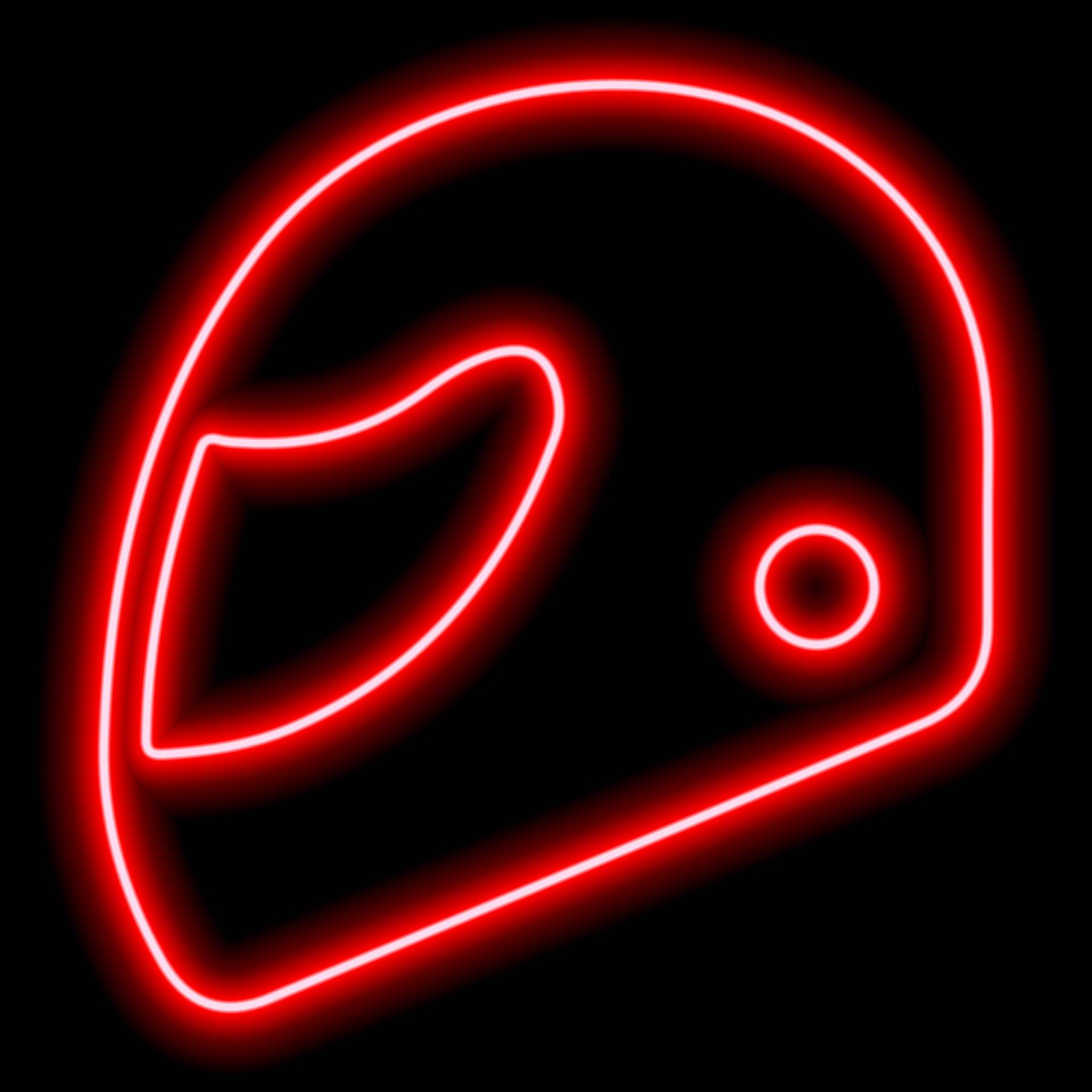 Neon red outline of a motorcycle helmet on a black background. The