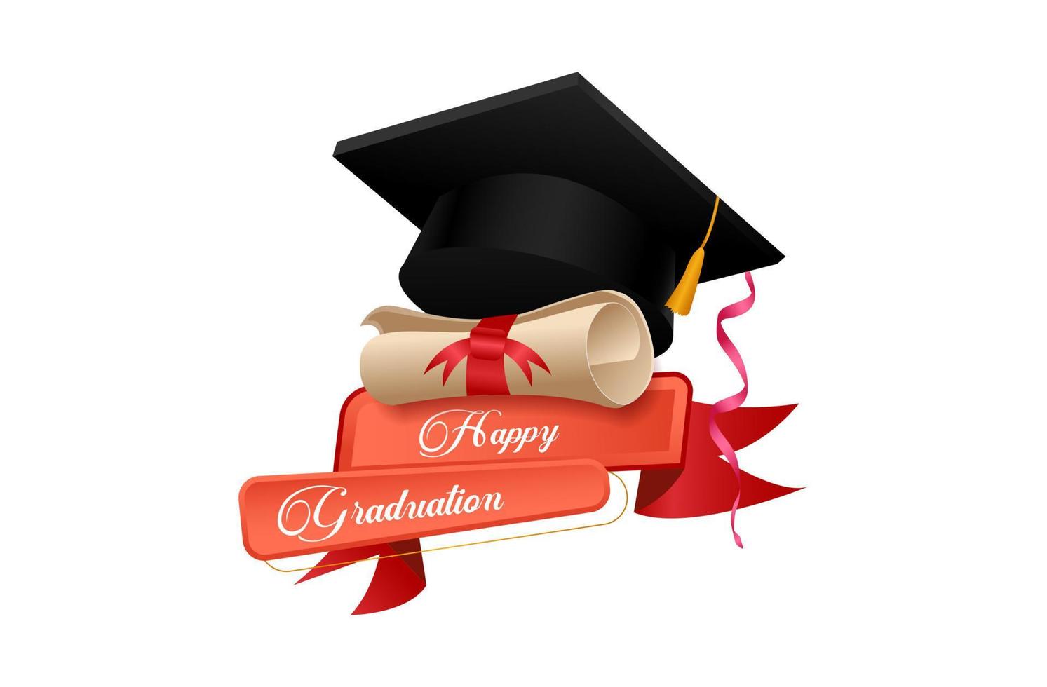 tope de graduación realista y pergamino de diploma aislado sobre fondo blanco. sombrero académico con borla y título universitario. ilustración vectorial para anuncio, pancarta, afiche, volante, anuncio vector