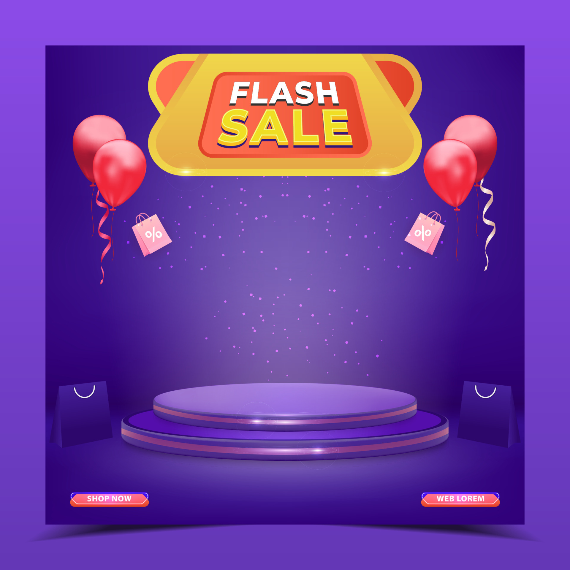 Flash Sale Promo Banner Template With Podium And Flying Discount Sale 