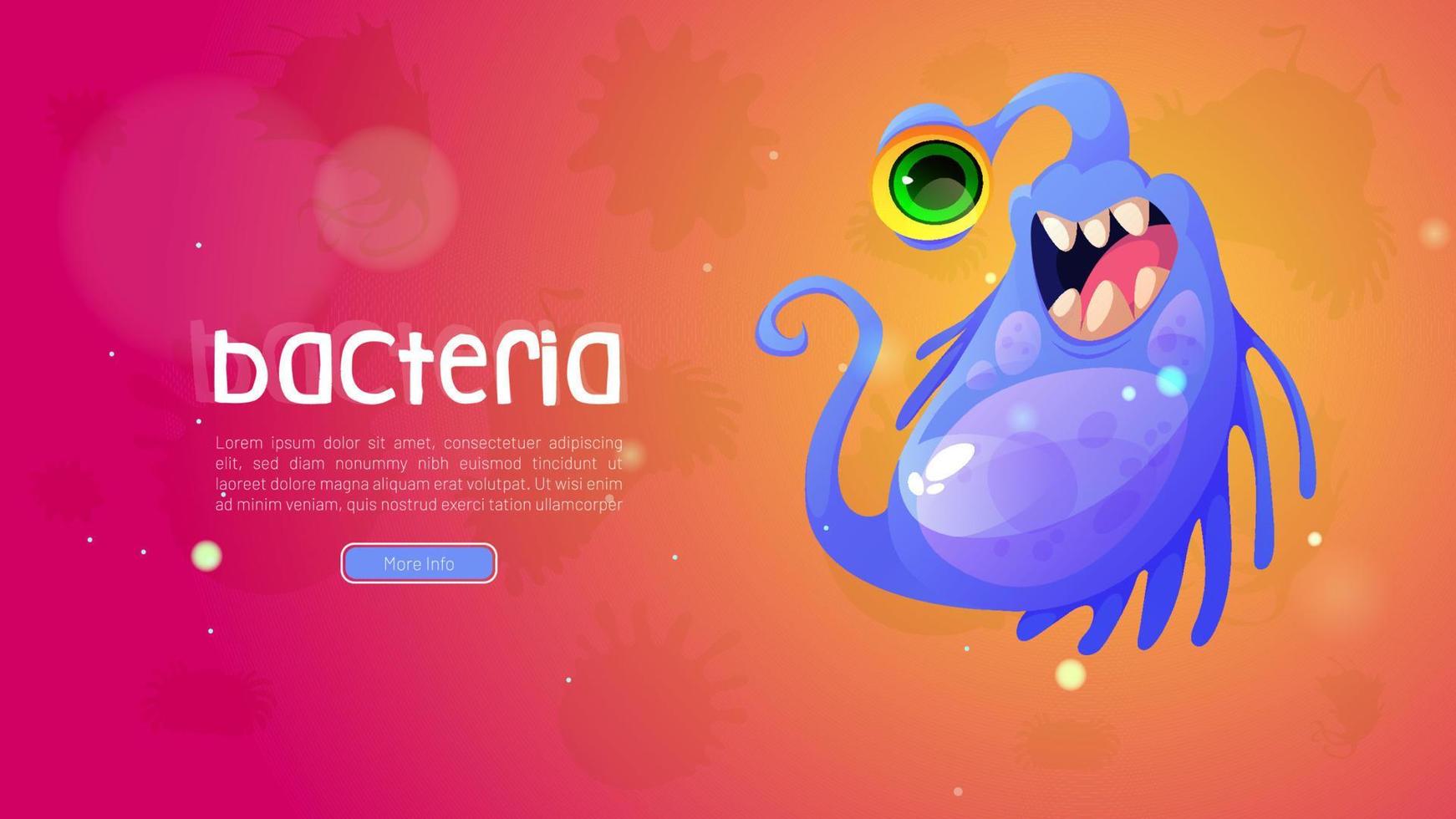 Bacteria cartoon web banner, cute one-eyed virus vector