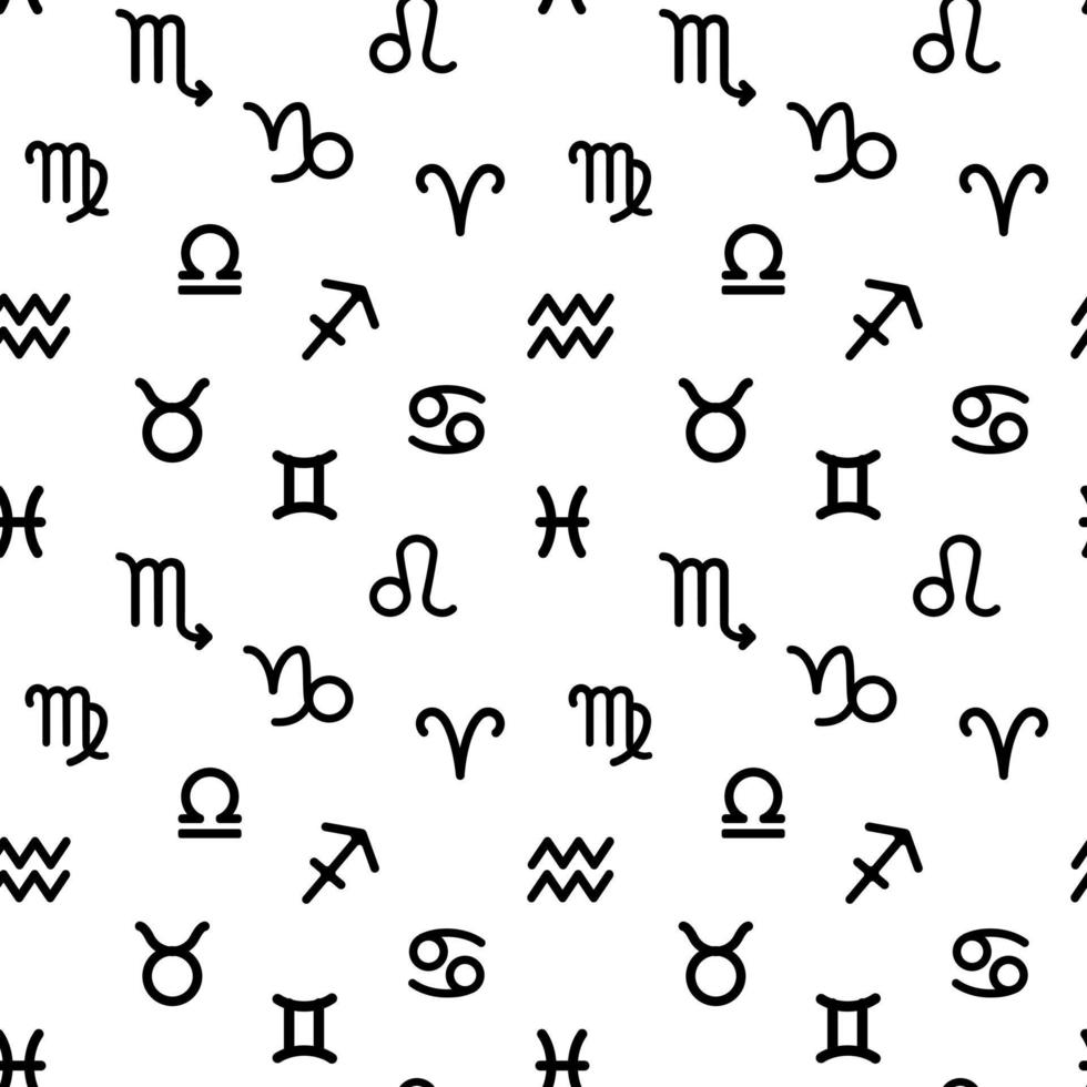 White background with dark elements of zodiac signs. Repetitive ...