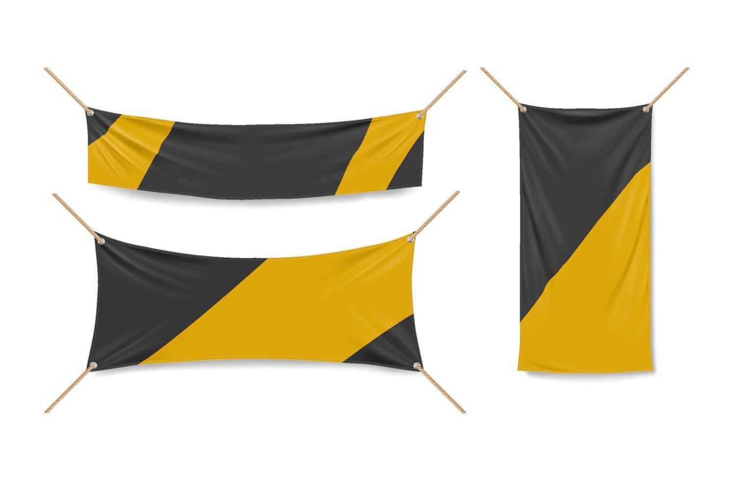 Yellow and black vinyl banners hanging with ropes vector