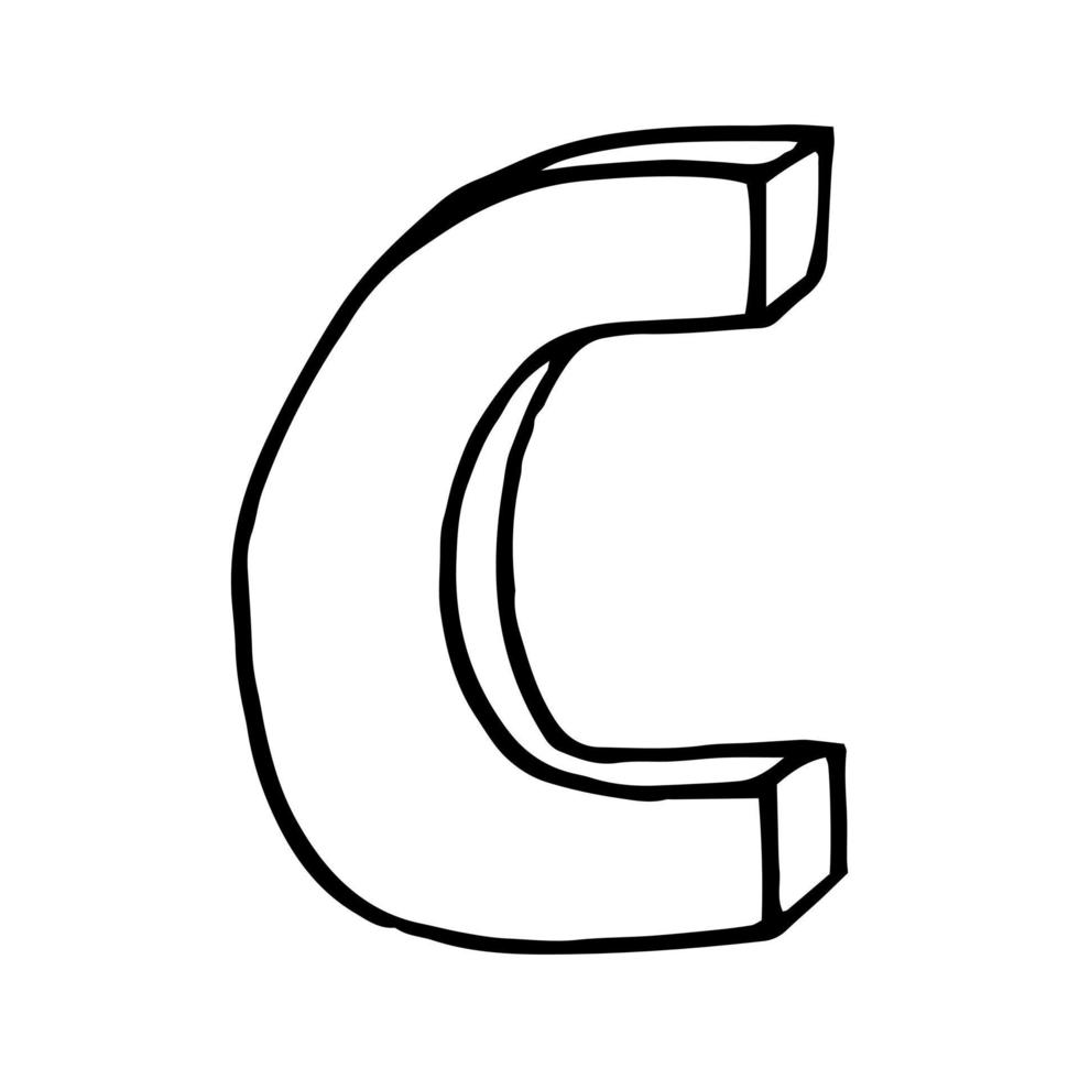 letra c dibujada a mano en estilo garabato. bosquejo, vector, fuente, escritura a mano vector