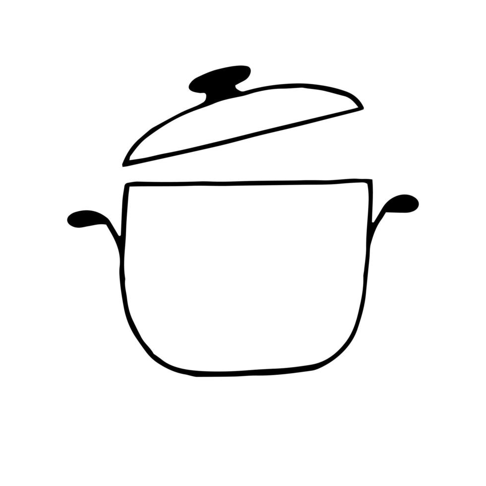 saucepan with lid hand drawn in doodle style. icon, sticker. scandinavian, simple, minimalism monochrome vector