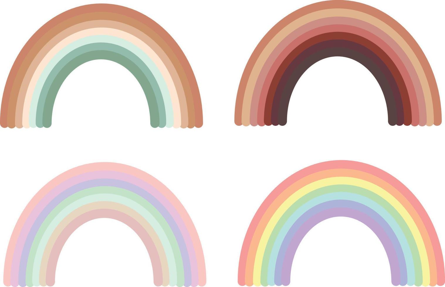 rainbow set in flat style. boho, gentle pastel cute collection vector