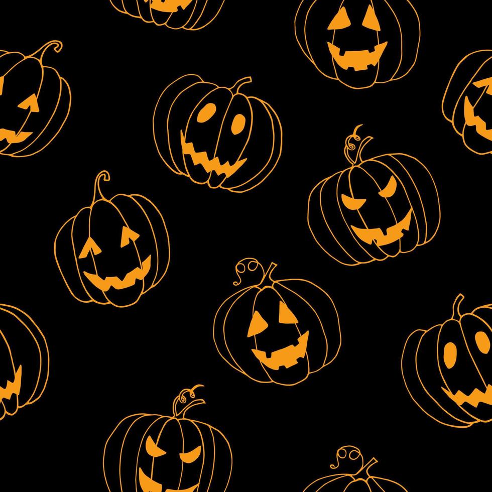 halloween pumpkin seamless pattern. background hand drawn in doodle style. holiday decor vector
