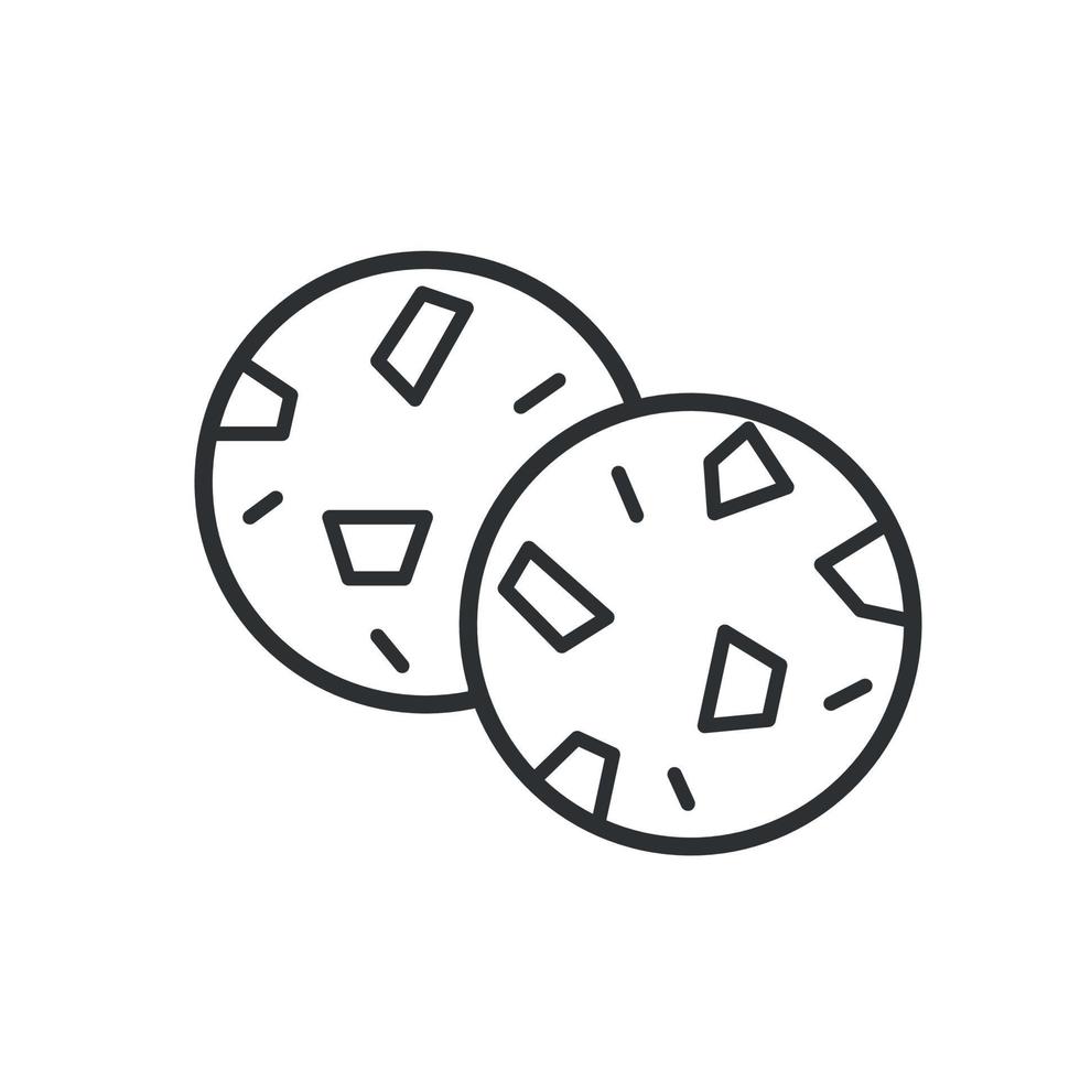 Chocolate chip cookies line icon. Tasty bakery for tea or coffee. Vector illustration on white background