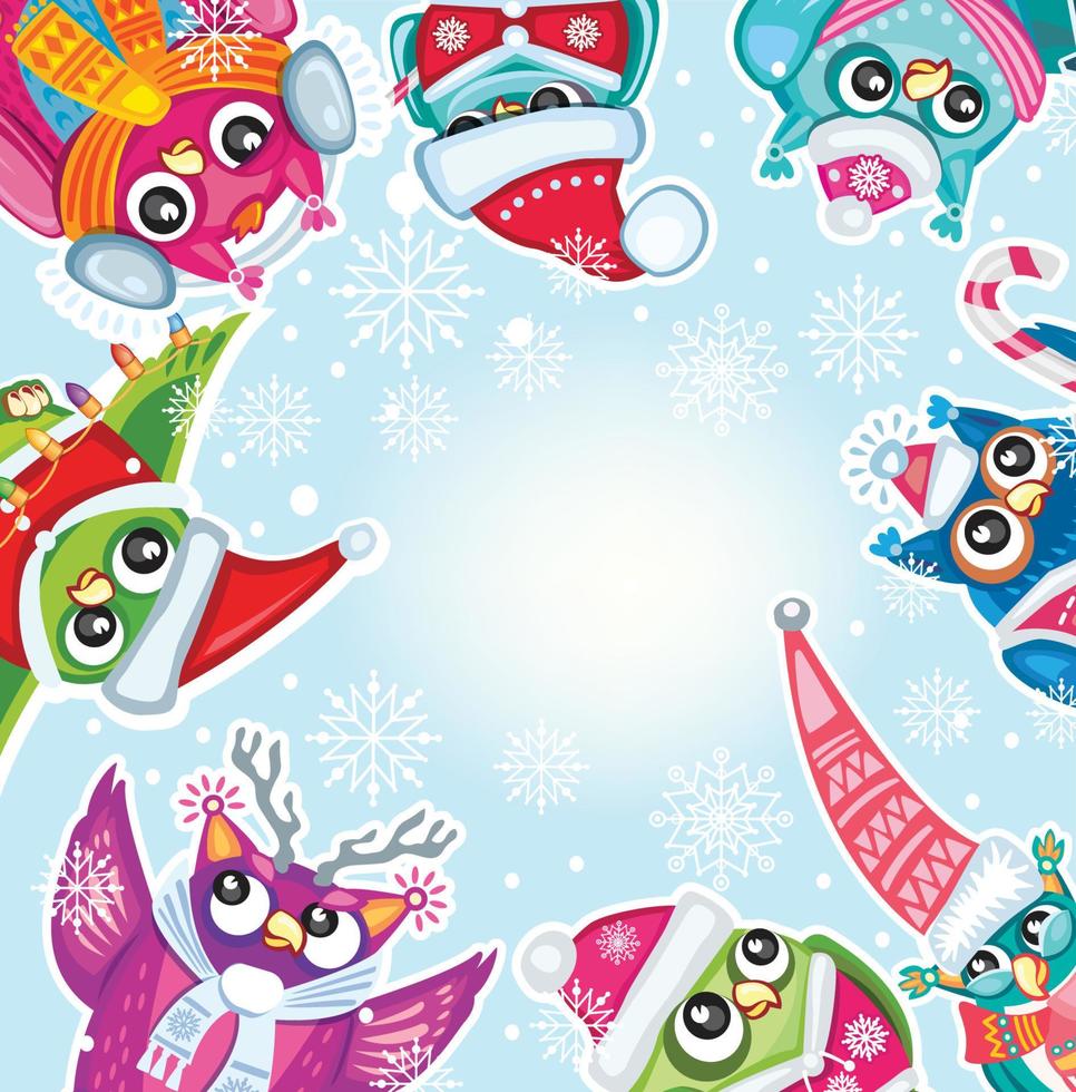 Merry Christmas card with Cute Owls vector