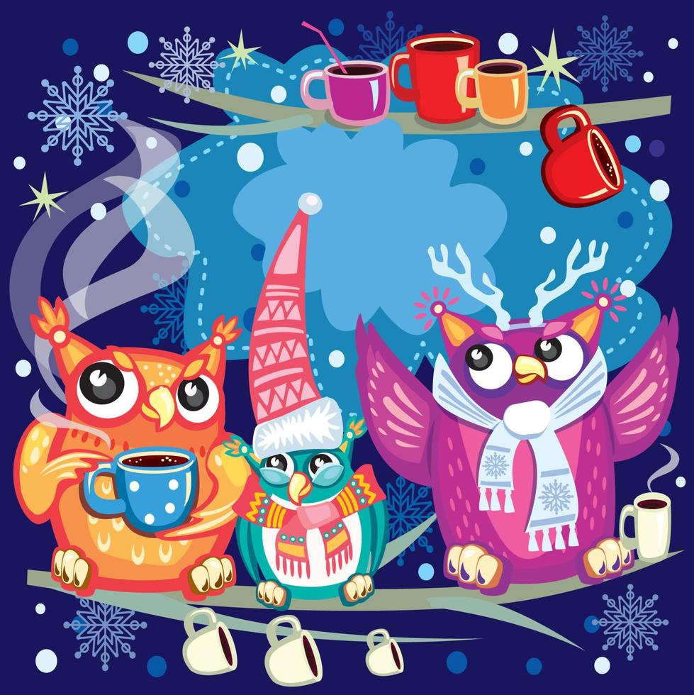 Merry Christmas card with Cute Owls vector