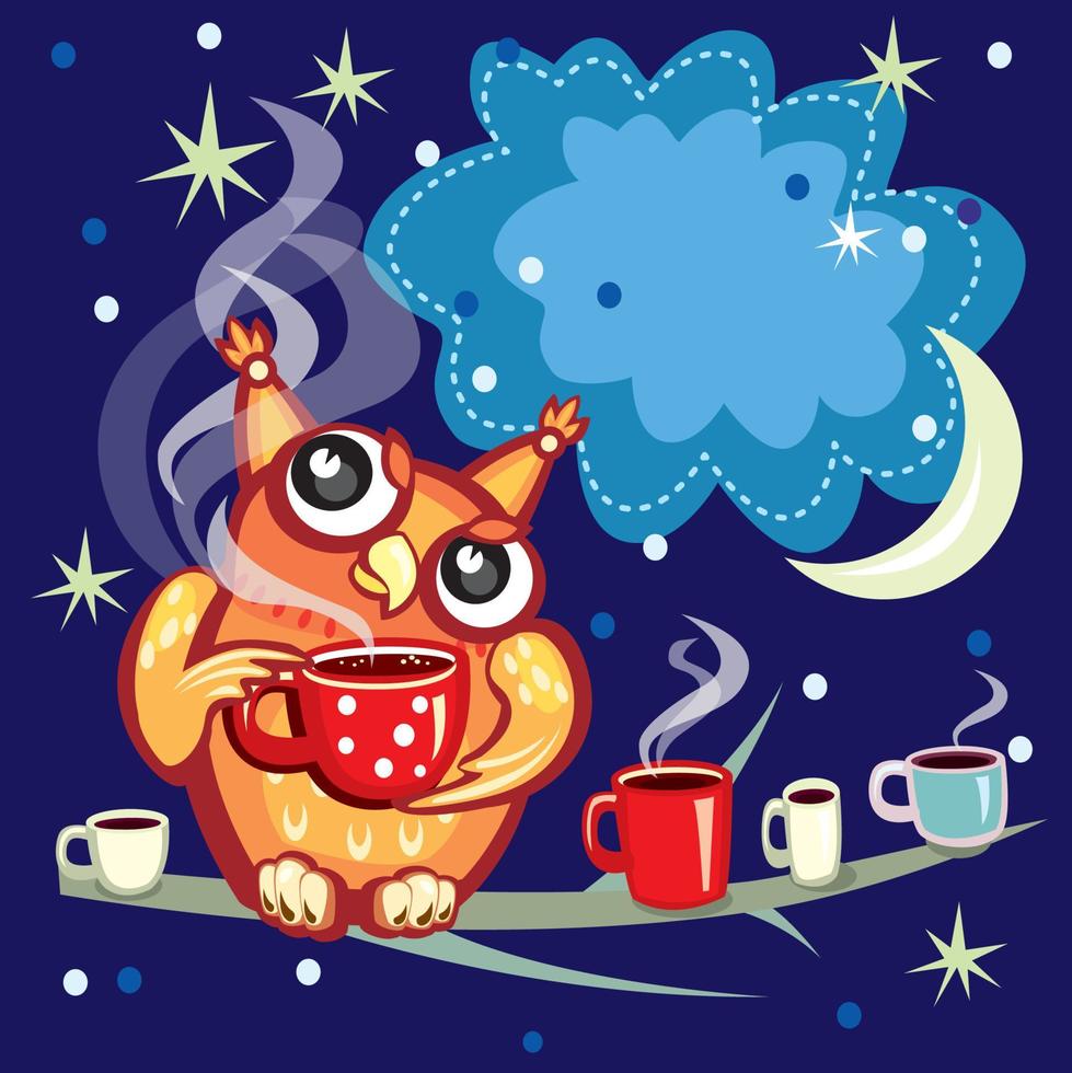 Cute Owl with cup of coffee vector