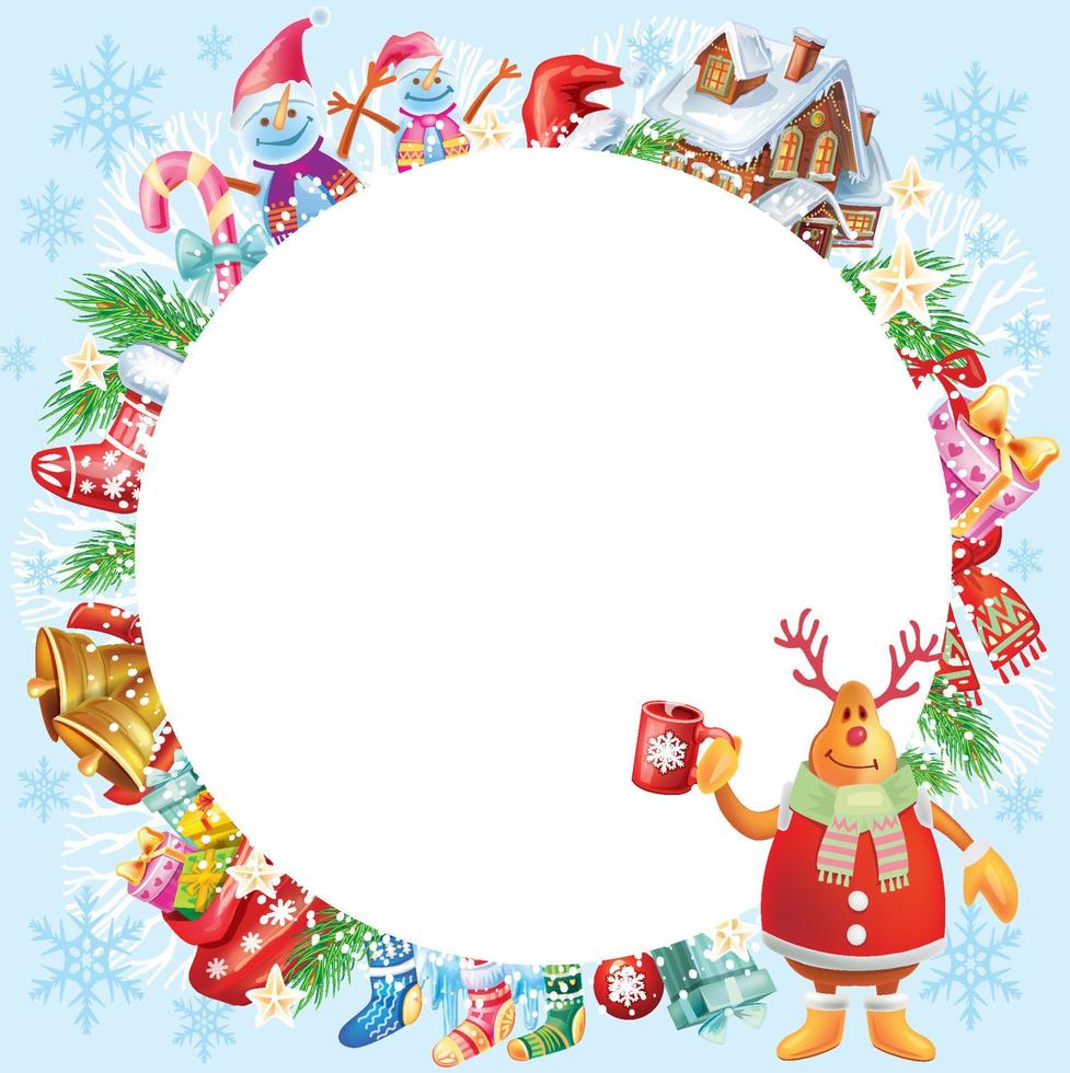 Christmas round frame vector