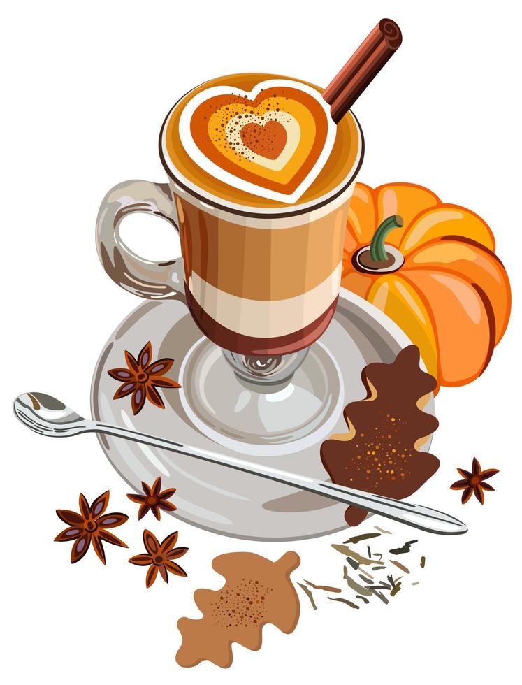 latte de especias de calabaza. composición vectorial aislada. vector