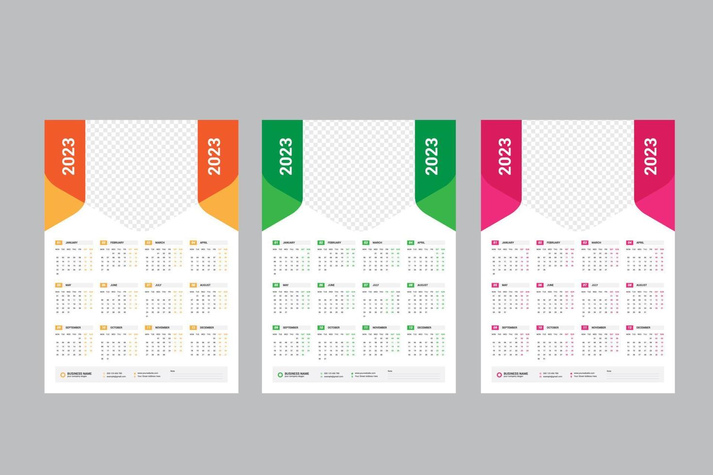 Wall Calendar 2023 - One Page Calendar - Single Page Calendar - 12 Months Calendar vector
