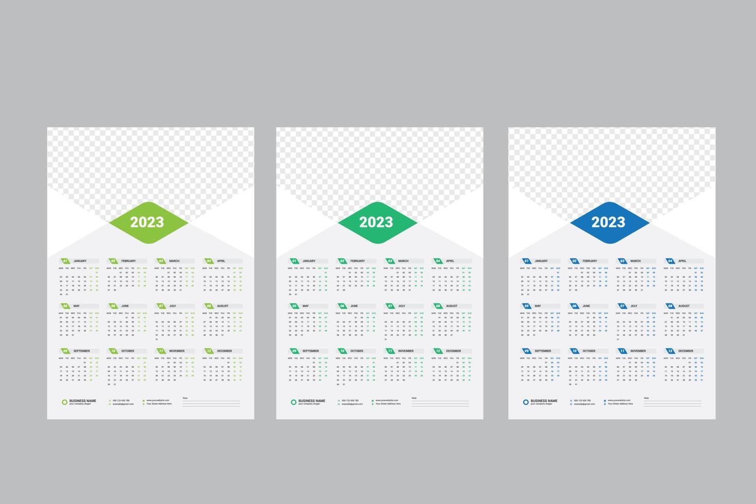 Wall Calendar 2023 - One Page Calendar - Single Page Calendar - 12 Months Calendar vector