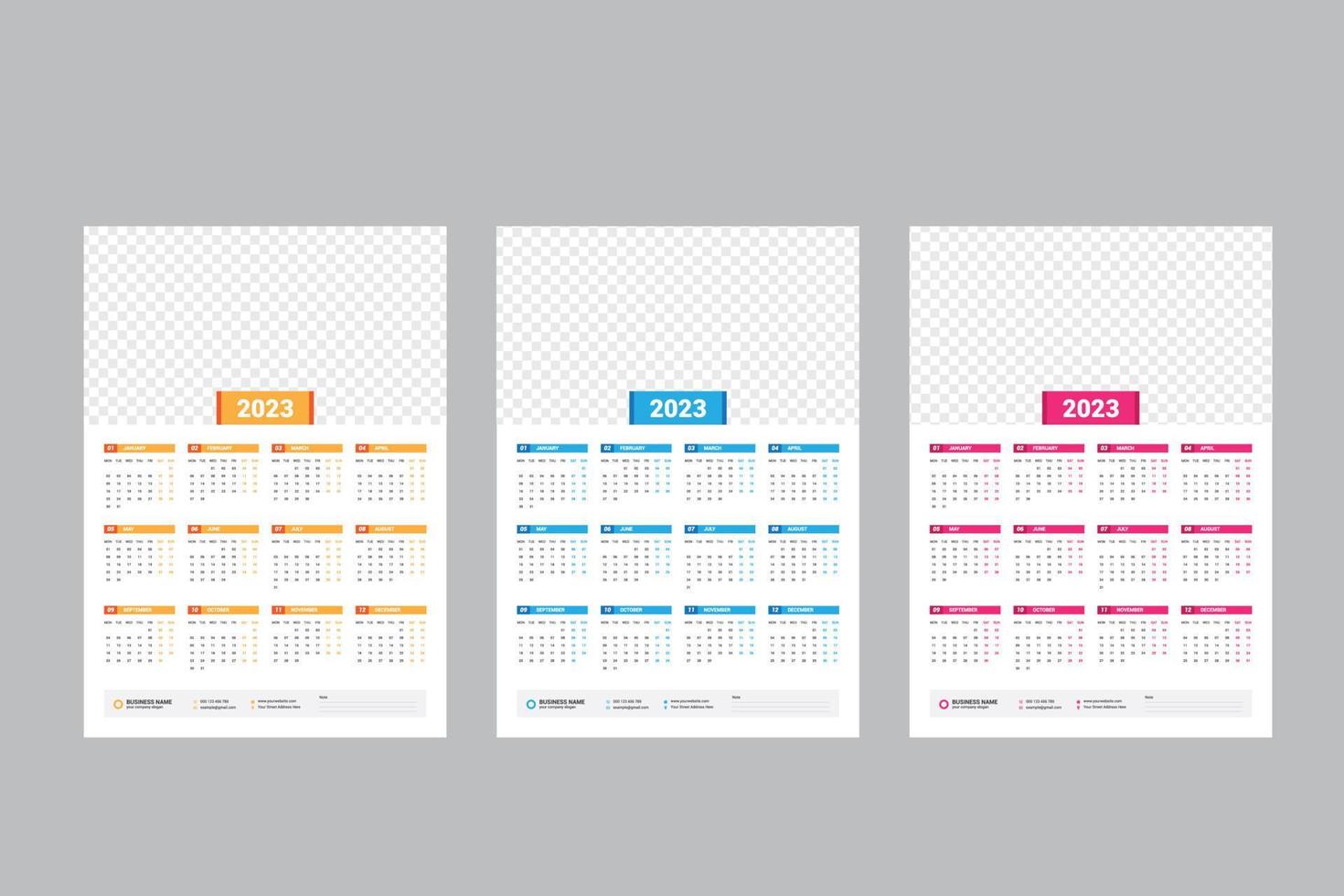 Wall Calendar 2023 - One Page Calendar - Single Page Calendar - 12 Months Calendar vector