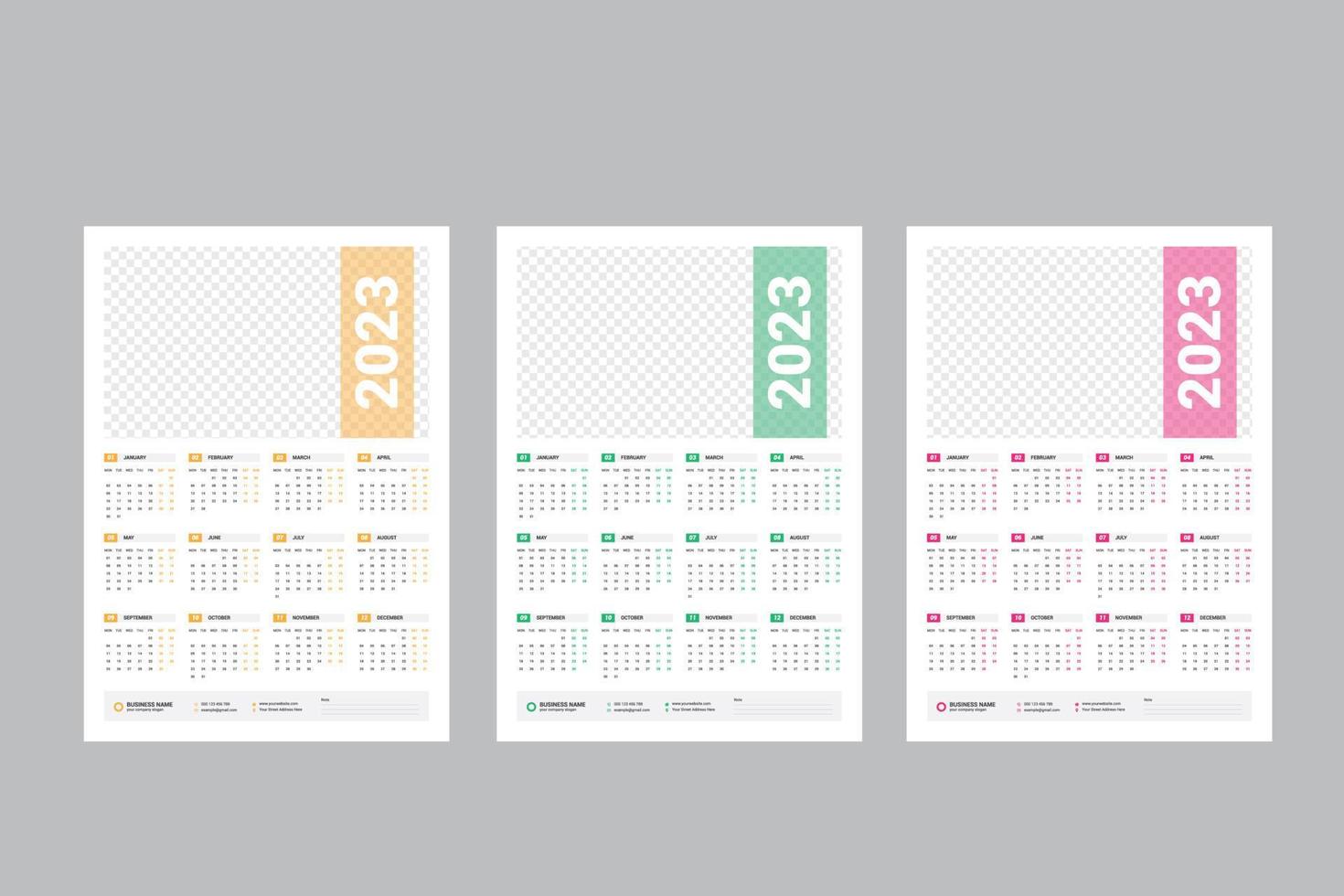 Wall Calendar 2023 - One Page Calendar - Single Page Calendar - 12 Months Calendar vector