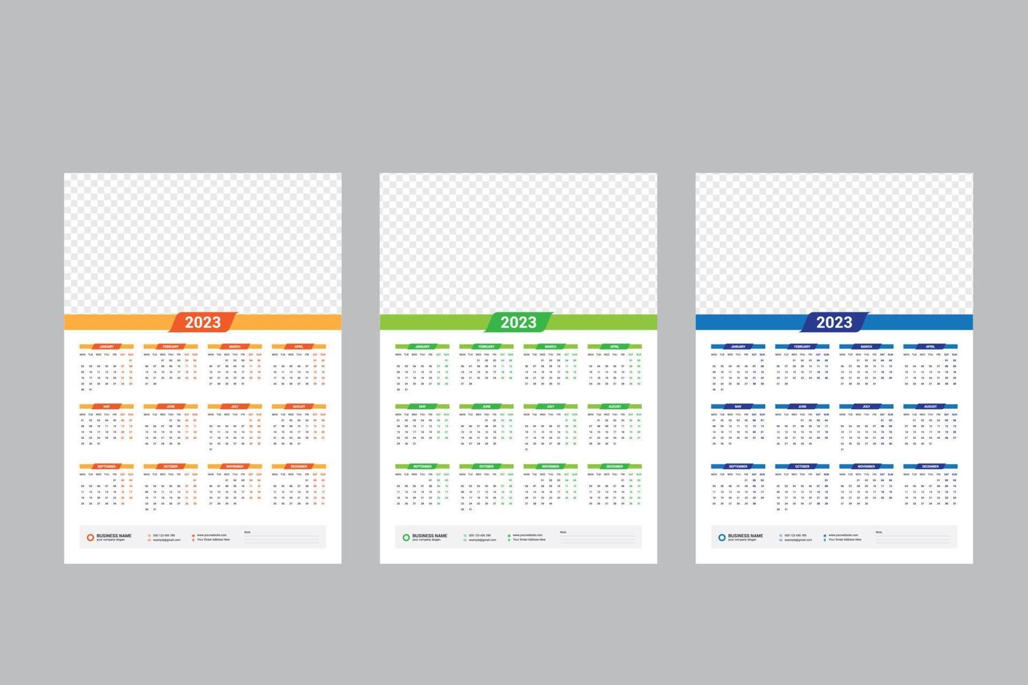 Wall Calendar 2023 - One Page Calendar - Single Page Calendar - 12 Months Calendar vector