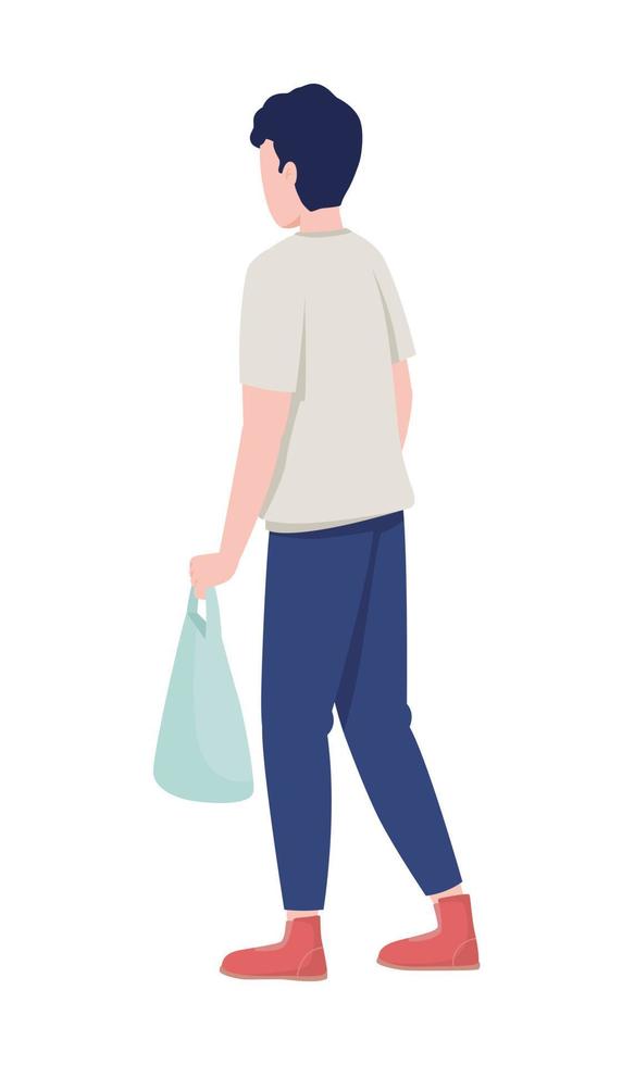 adolescente con bolsa de supermercado de carácter vectorial de color semiplano. figura editable. persona de cuerpo completo en blanco. tienda de alimentos compras ilustración de estilo de dibujos animados simple para diseño gráfico web y animación vector