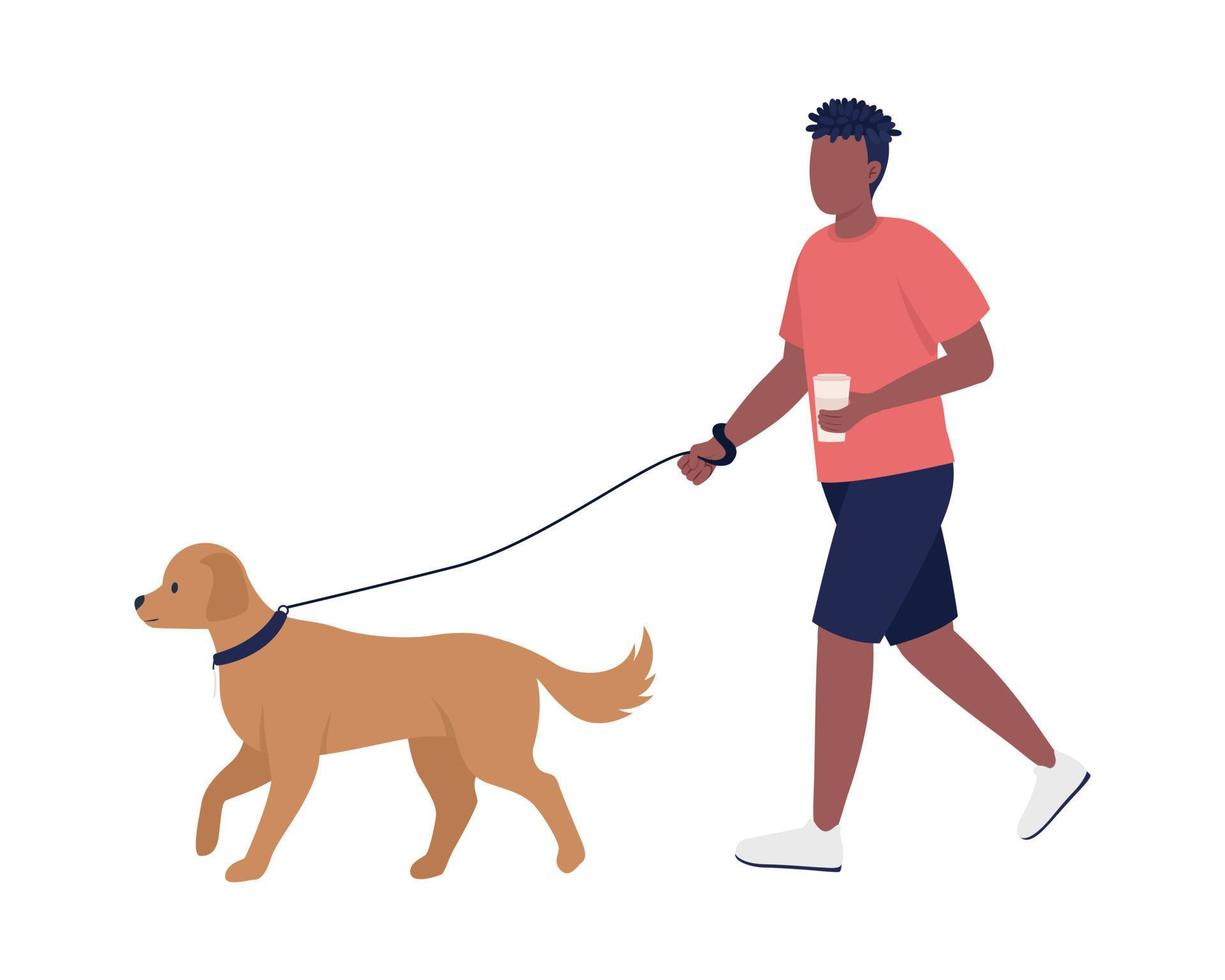 hombre corriendo con su perro personajes vectoriales de color semiplano. figuras editables. persona de cuerpo completo en blanco. propietario de animales domésticos ilustración de estilo de dibujos animados simple para diseño gráfico web y animación vector