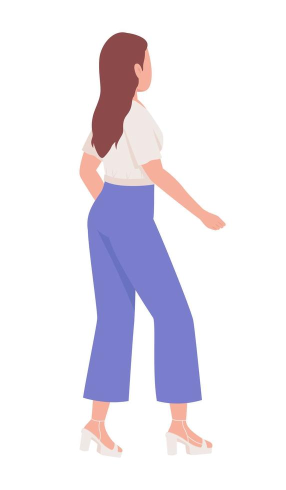 elegante personaje de vector de color semiplano de dama bonita. figura editable. persona de cuerpo completo en blanco. ilustración de estilo de dibujos animados simple residente de la ciudad para diseño gráfico web y animación