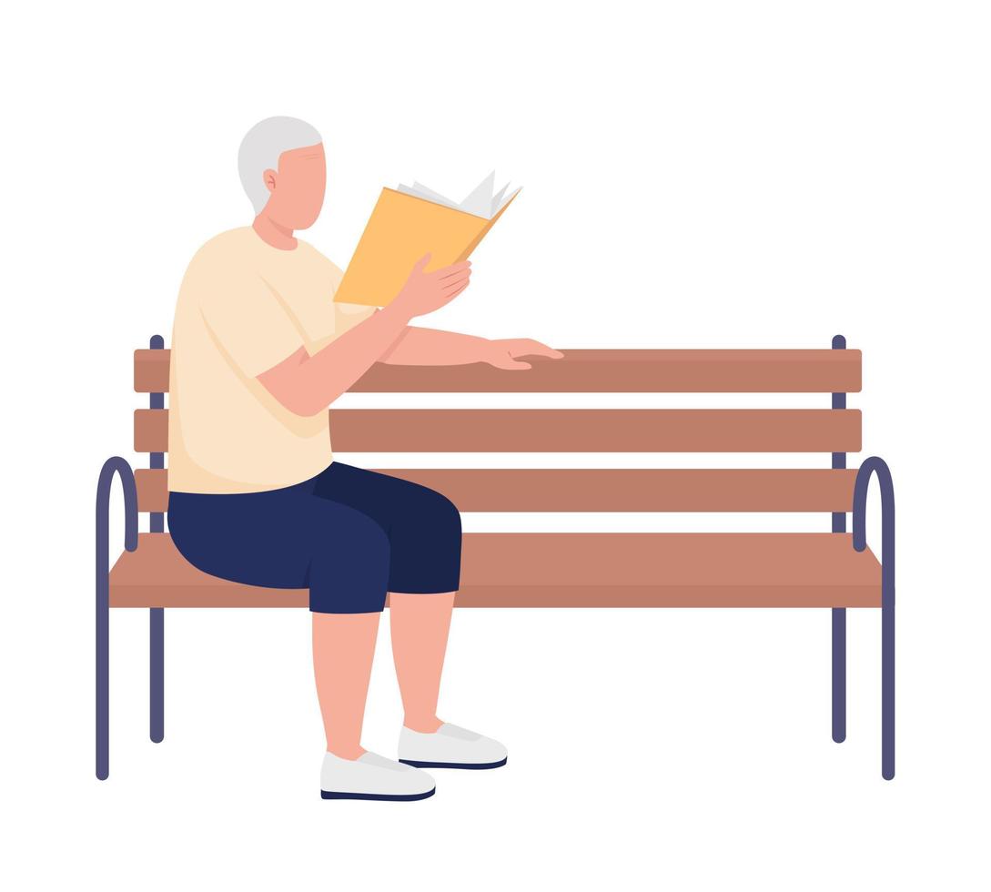 Man reading book in park semi flat color vector character. Editable figure. Full body person on white. Recreation simple cartoon style illustration for web graphic design and animation