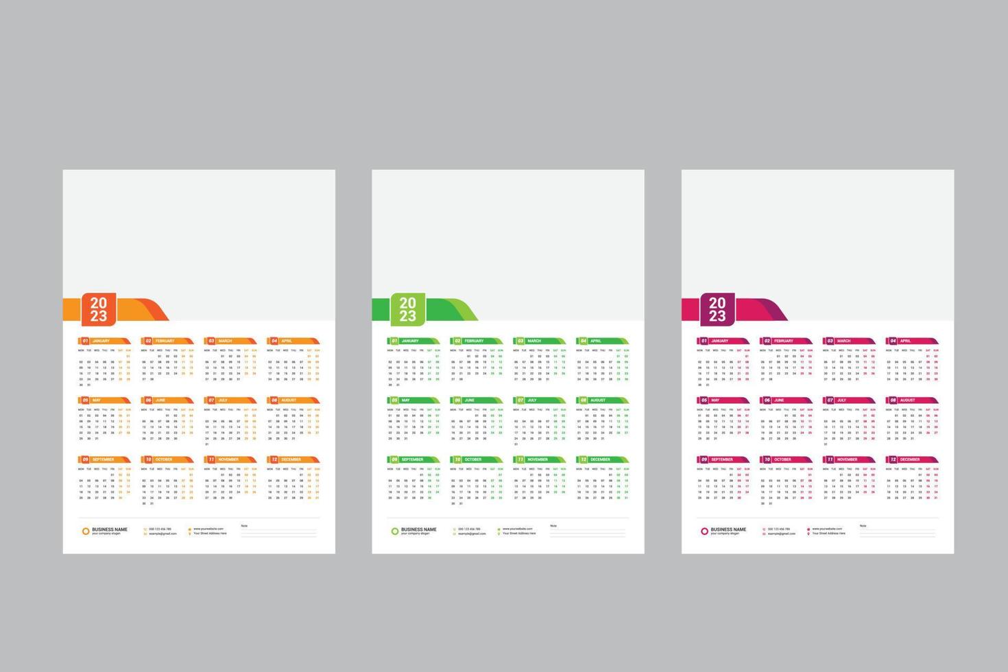 Wall Calendar 2023 - One Page Calendar - Single Page Calendar - 12 Months Calendar vector