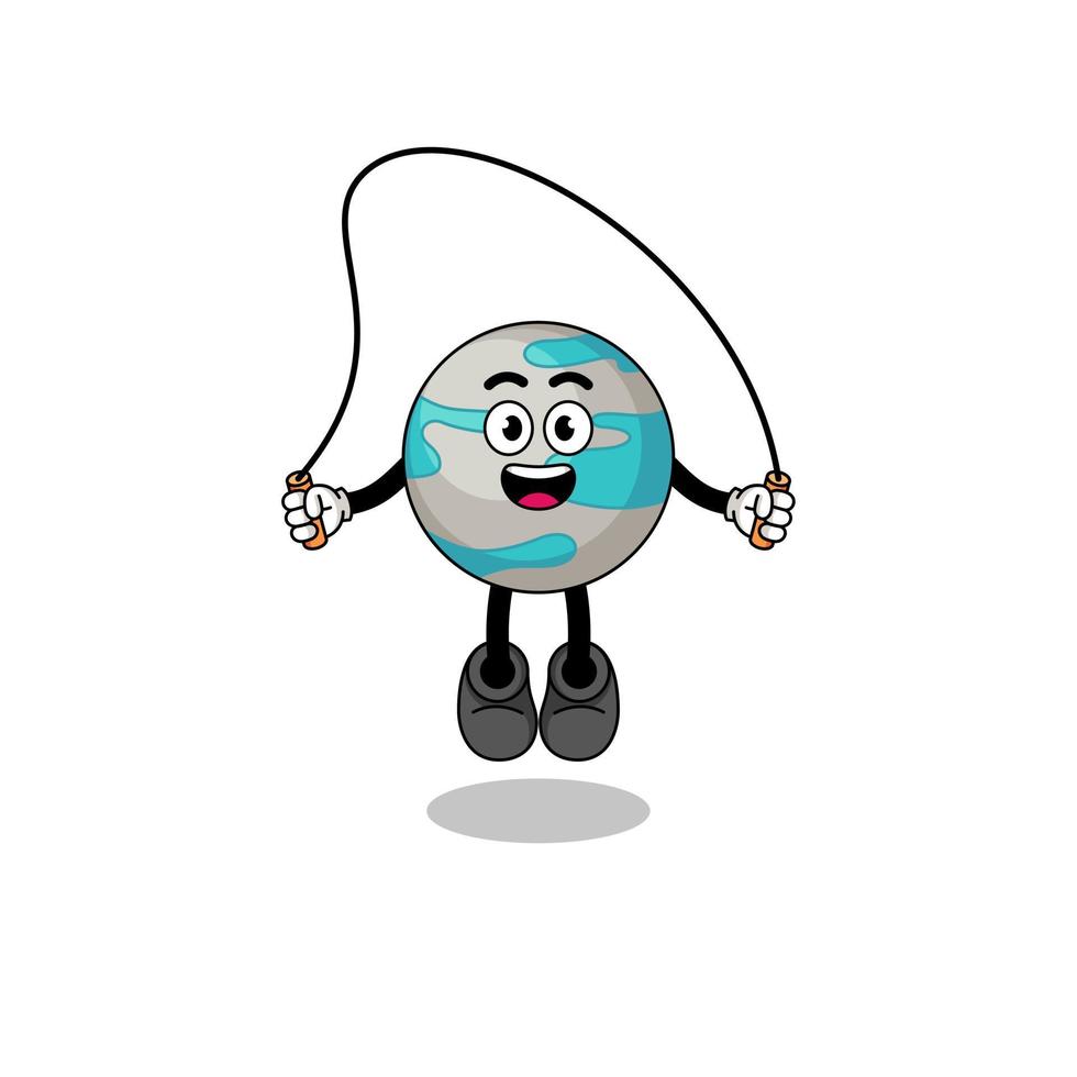 planet mascot cartoon is playing skipping rope vector