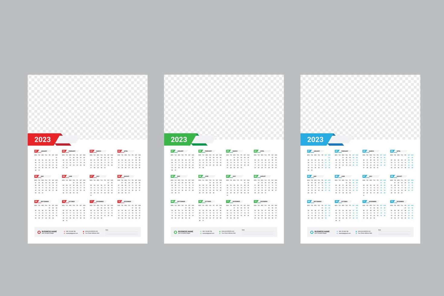 Wall Calendar 2023 - One Page Calendar - Single Page Calendar - 12 Months Calendar vector