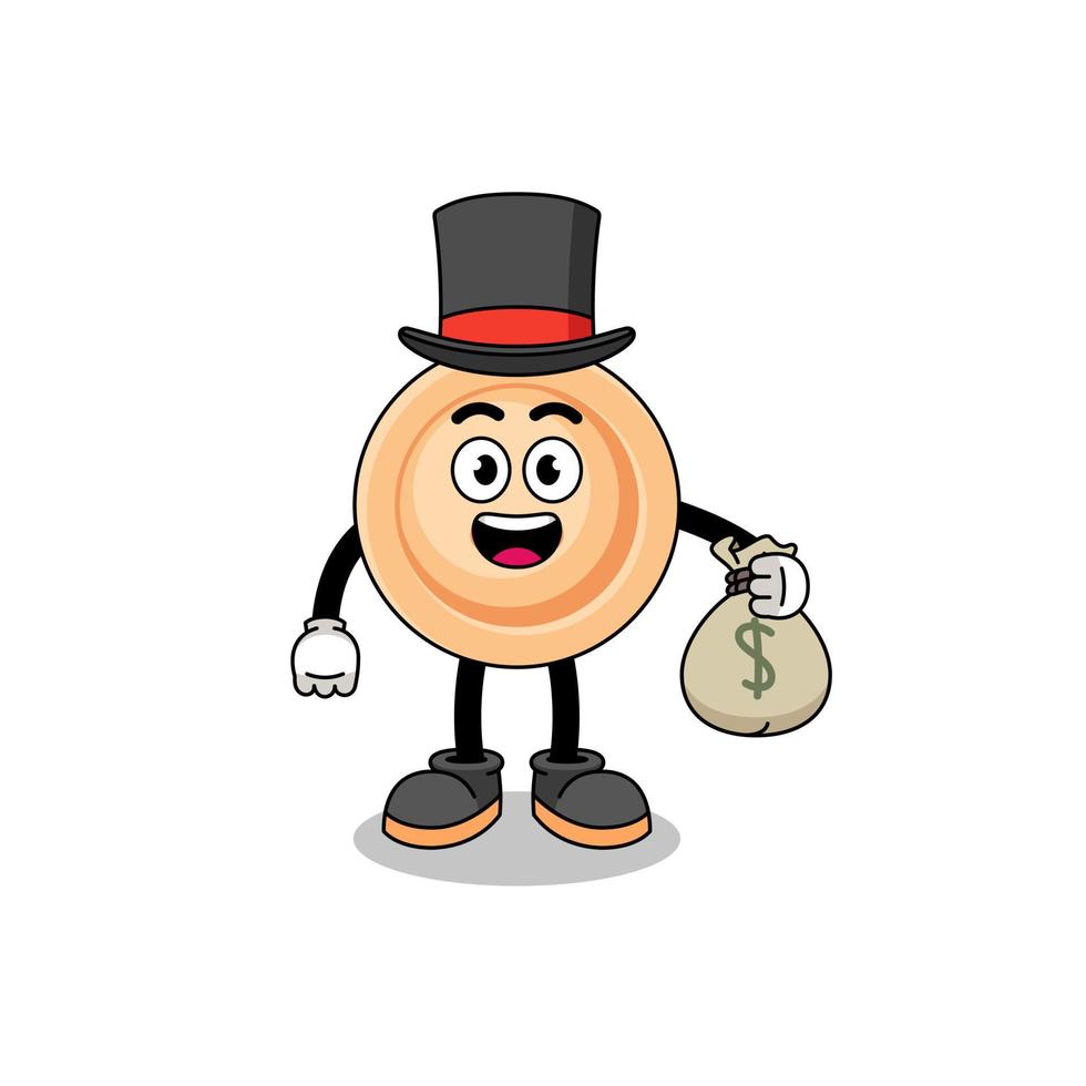 button mascot illustration rich man holding a money sack vector